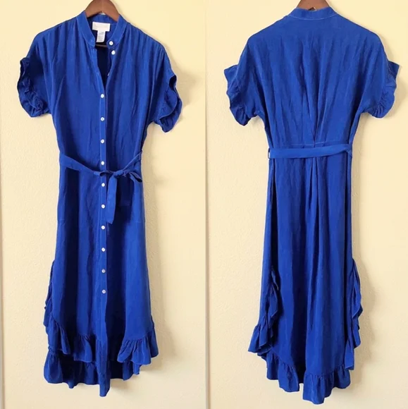 Anthropologie Corey Lynn Calter Ruffle Hem Midi Shirt Dress - Picture 10 of 11